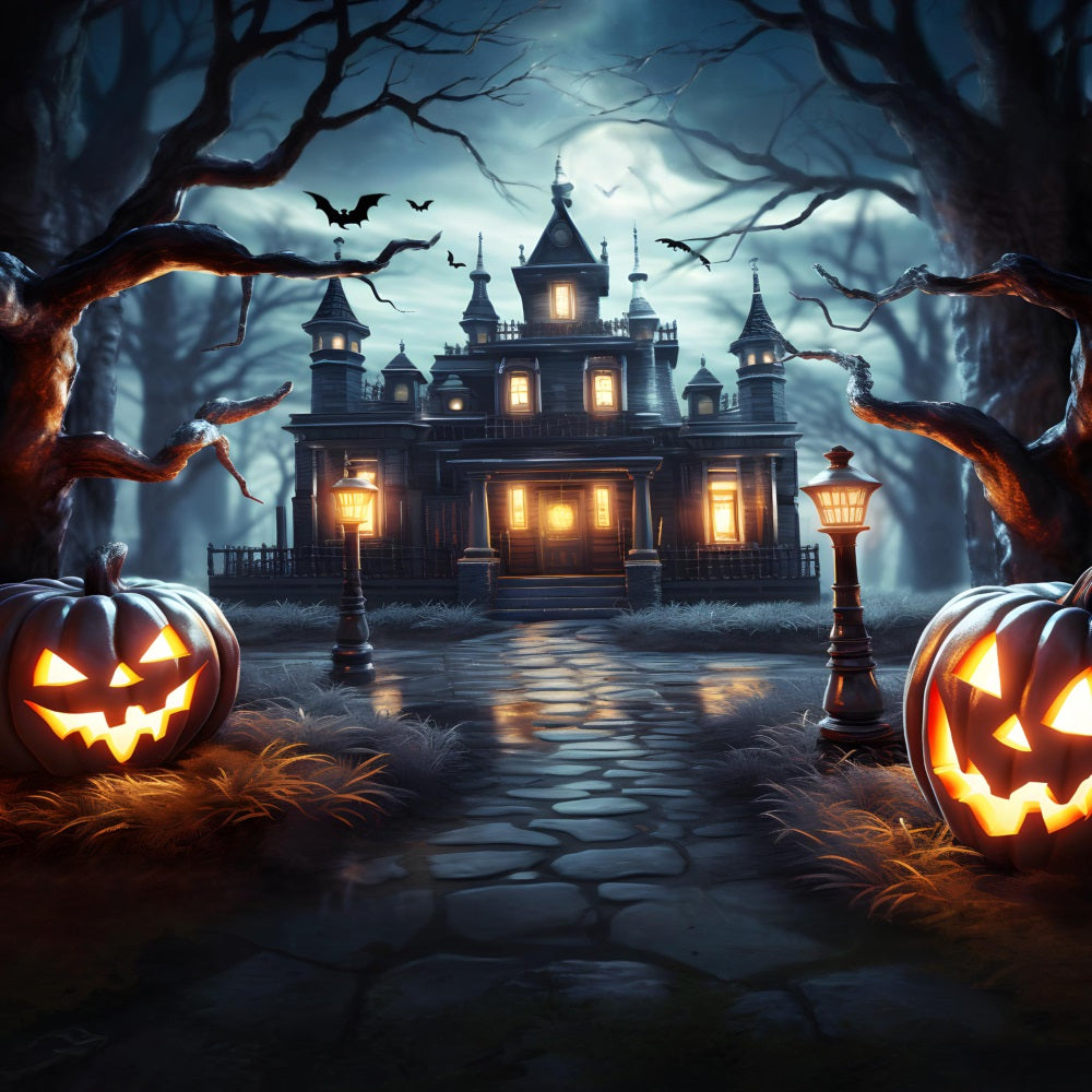 Sfondo Di Halloween Con Lanterne Di Zucca Della Villa Stregata RR7-307