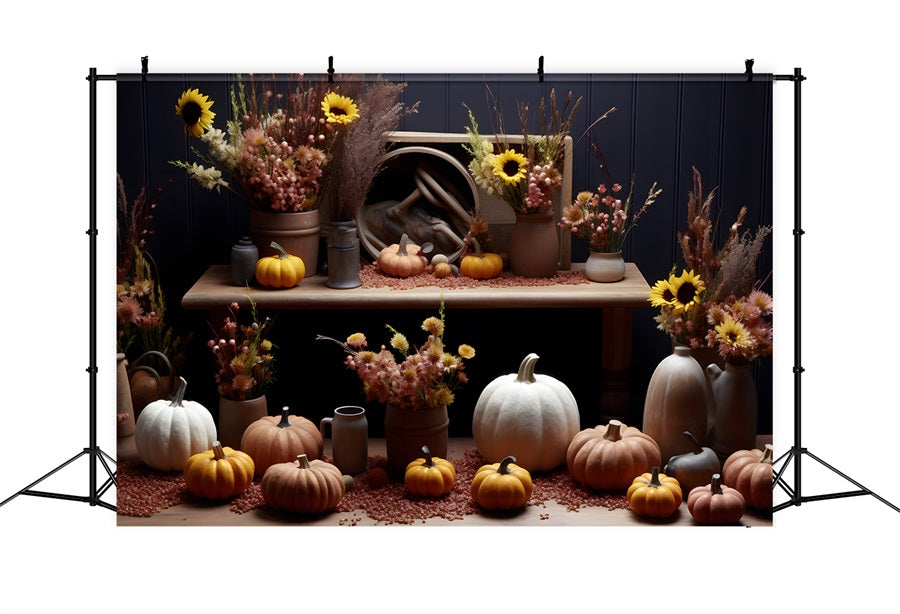 Sfondo Rustico Con Zucche E Girasoli In Autunno RR7-313