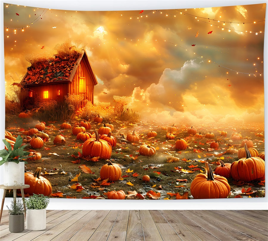 Sfondo Di Cabina Accogliente Campo Di Zucca Autunnale Dorato RR7-318
