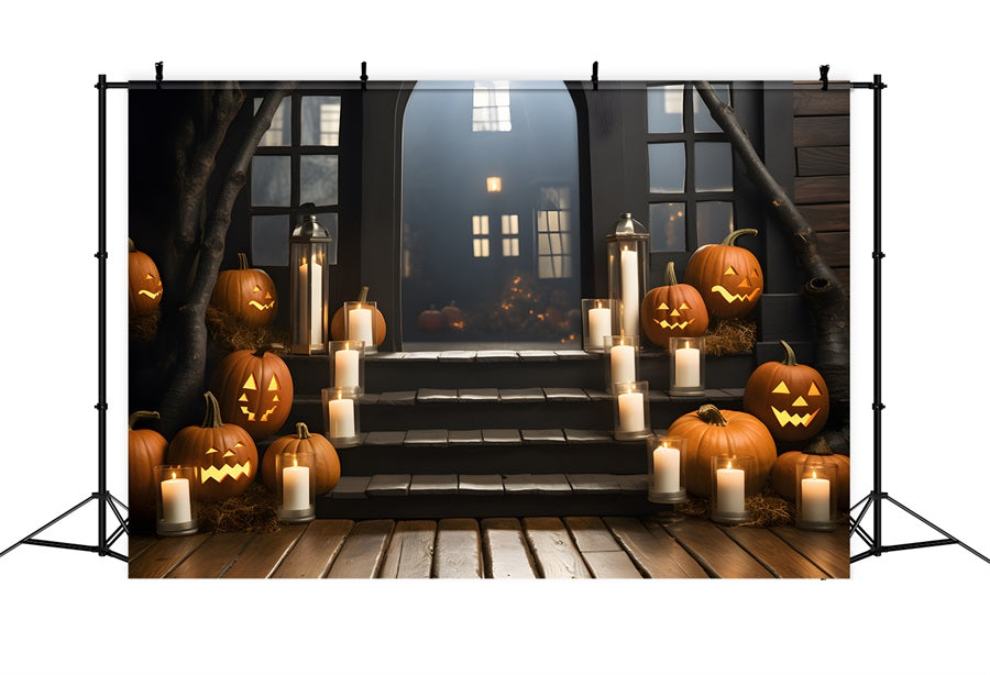 Sfondo Di Lanterne Di Zucca Con Portico Infestato RR7-319