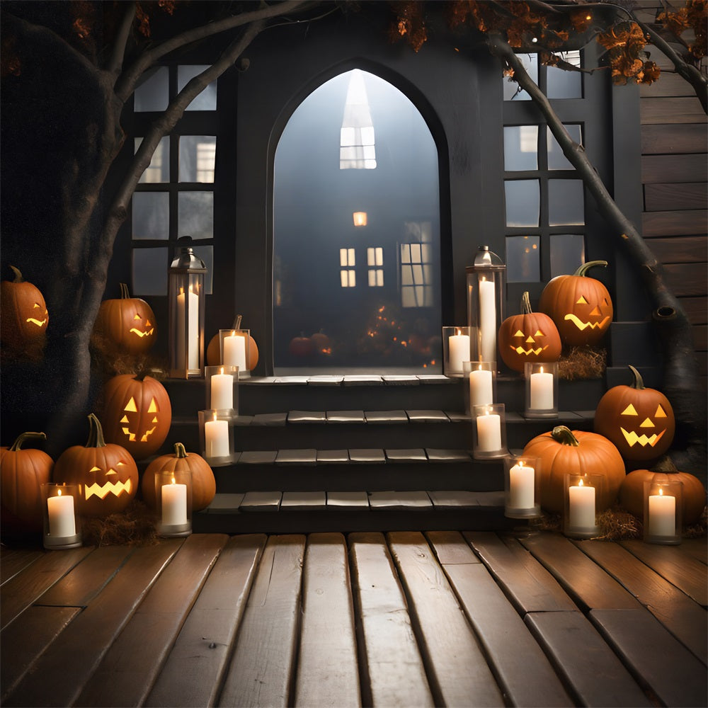 Sfondo Di Lanterne Di Zucca Con Portico Infestato RR7-319