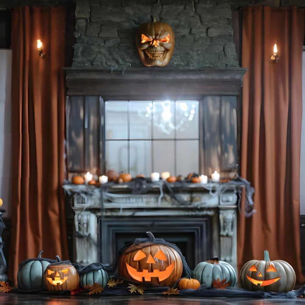 Sfondo Di Zucche Luminose Con Camino Di Halloween RR7-323