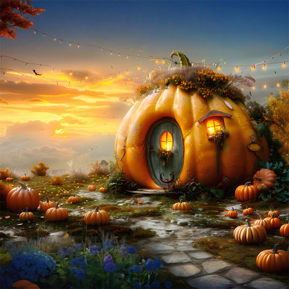 Sfondo Tramonto Autunno Cottage Zucca RR7-324