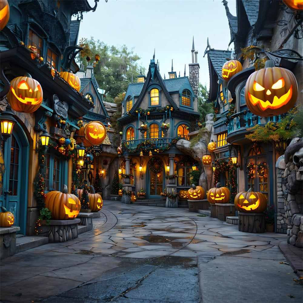 Sfondo Delle Lanterne Di Zucca Del Villaggio Di Halloween RR7-333