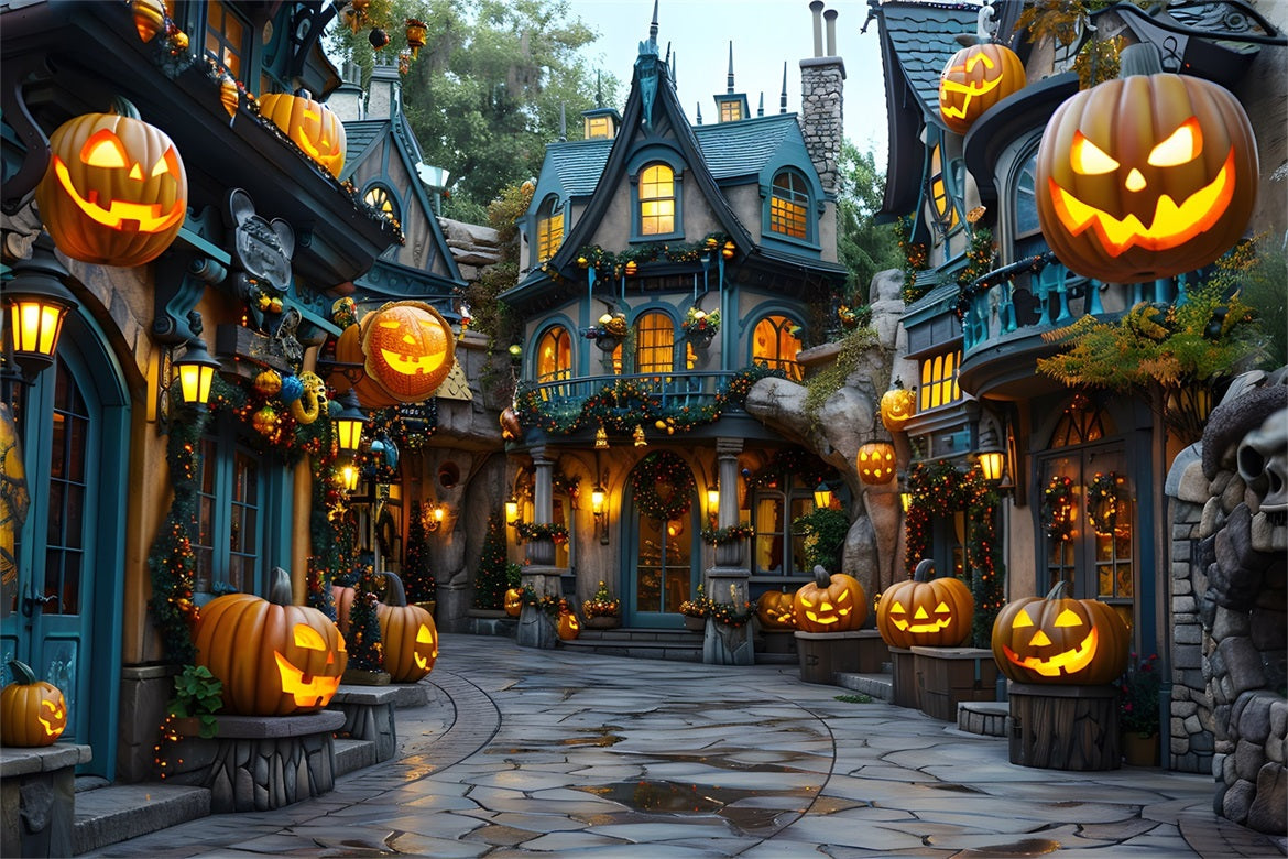 Sfondo Delle Lanterne Di Zucca Del Villaggio Di Halloween RR7-333