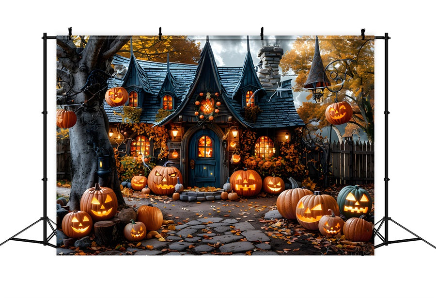 Sfondo Del Villaggio Spettrale Delle Lanterne Della Zucca Di Halloween RR7-335