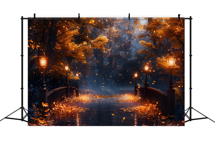 Magico Sfondo Del Ponte Della Lampada Notturna Autunnale RR7-348