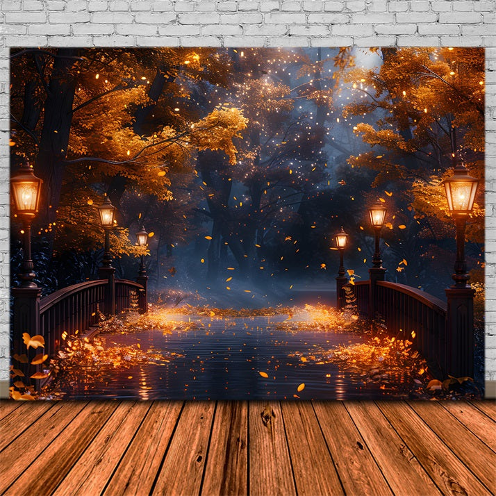 Magico Sfondo Del Ponte Della Lampada Notturna Autunnale RR7-348