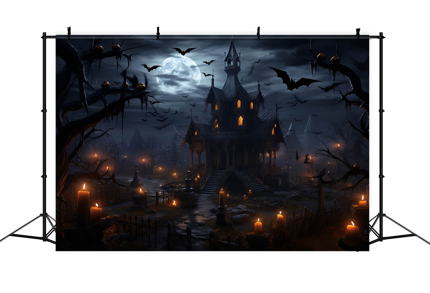 Sfondo Di Candele Di Pipistrelli Del Castello Spettrale Di Halloween RR7-35