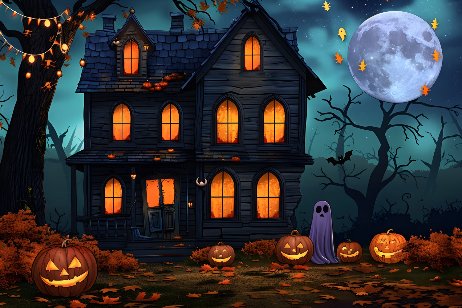 Sfondo Fantasma Delle Lanterne Della Casa Stregata Di Halloween RR7-350