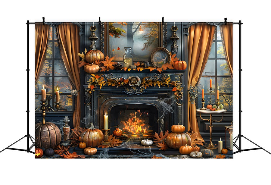 Sfondo Di Decorazioni Di Zucca Per Caminetto Autunnale Incantato RR7-353
