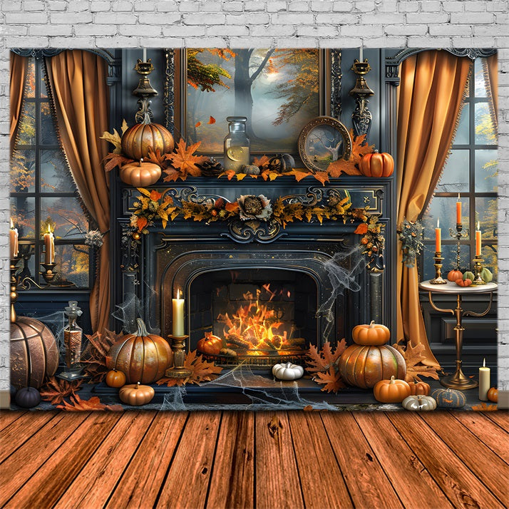 Sfondo Di Decorazioni Di Zucca Per Caminetto Autunnale Incantato RR7-353