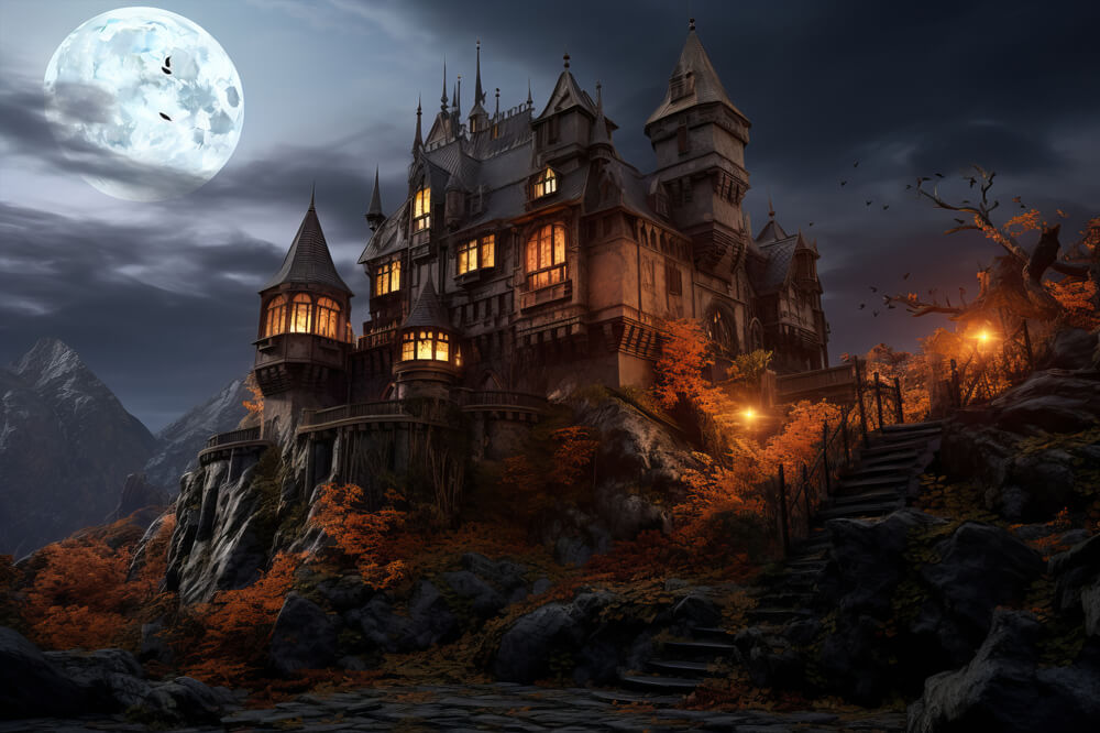 Sfondo Fotografico Del Castello Della Luna Di Halloween RR7-36