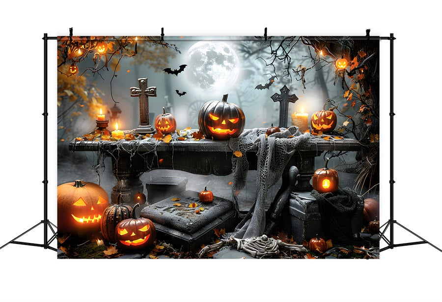 Sfondo Per Esposizione Di Zucche Del Cimitero Di Halloween RR7-370