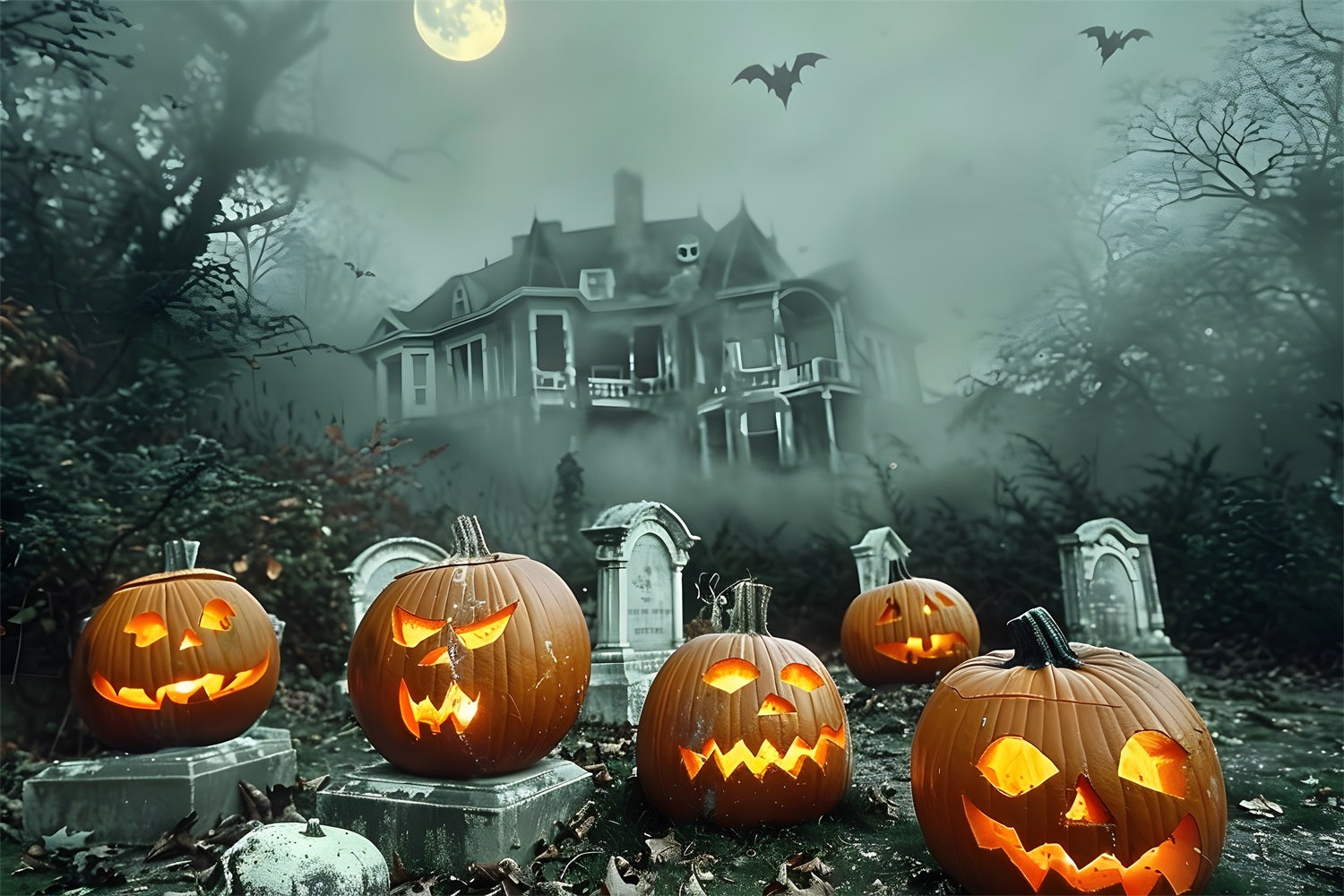 Sfondo Della Casa Stregata Del Cimitero Di Halloween RR7-371
