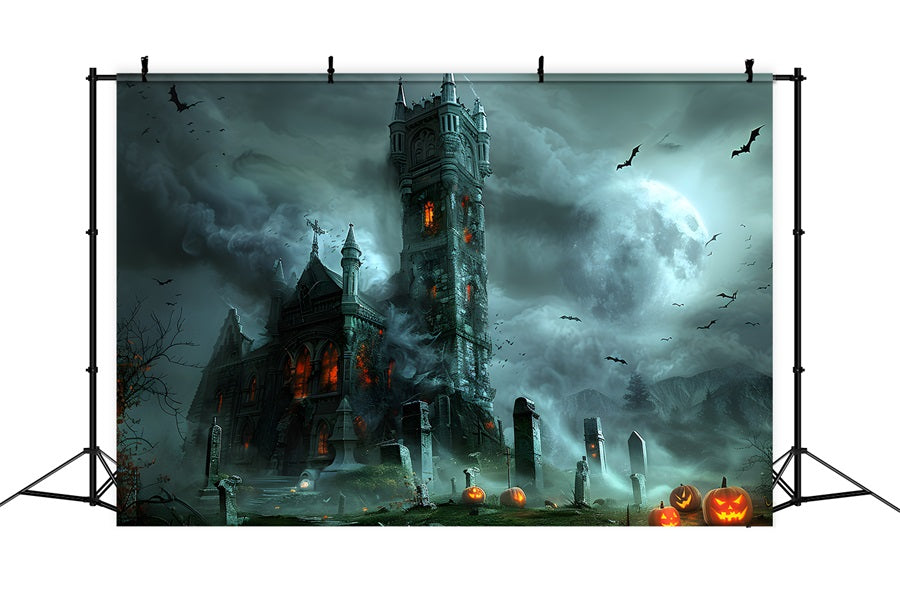 Sfondo Del Cimitero Di Zucca Del Castello Gotico Di Halloween RR7-372