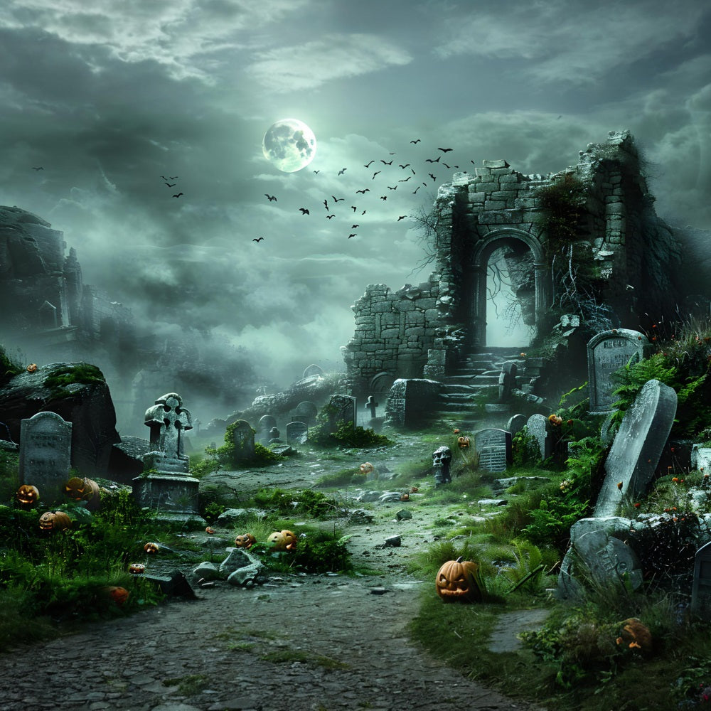 Sfondo Del Cimitero Di Zucca Delle Rovine Infestate Di Halloween RR7-373