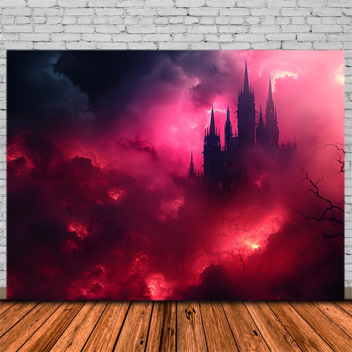 Sfondo Di Nebbia Rosso Sangue Del Castello Oscuro Di Halloween RR7-376