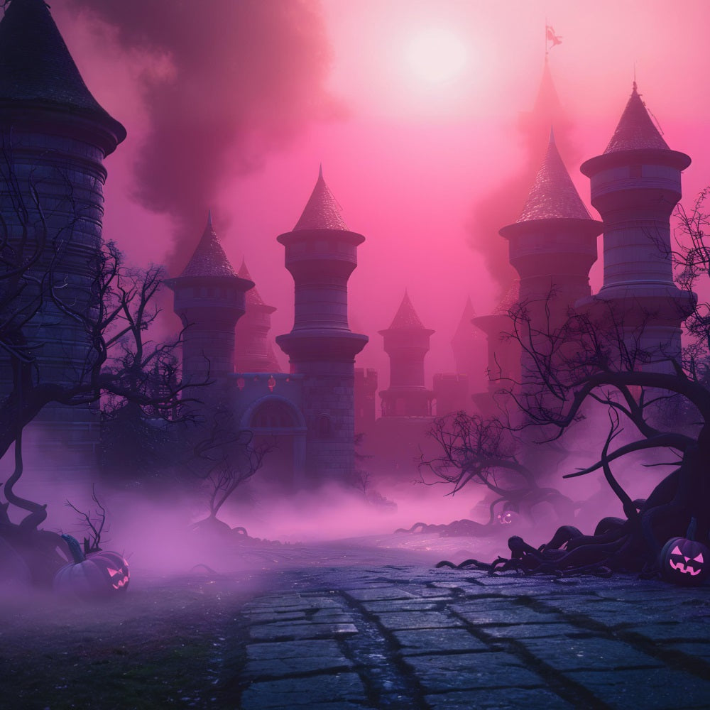 Sfondo Di Nebbia Rosa Del Castello Stregato Di Halloween RR7-377