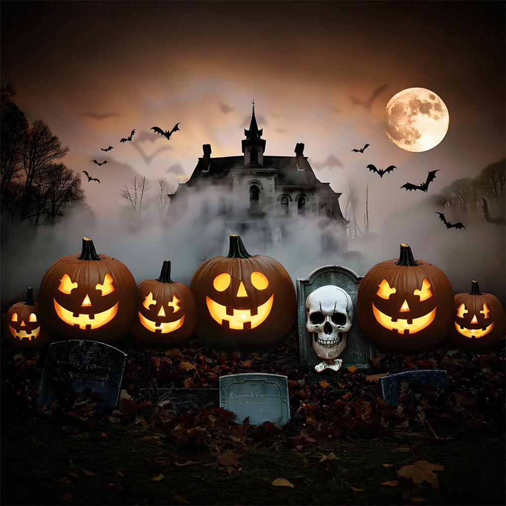 Sfondo Di Zucche Del Palazzo Del Cimitero Di Halloween RR7-378