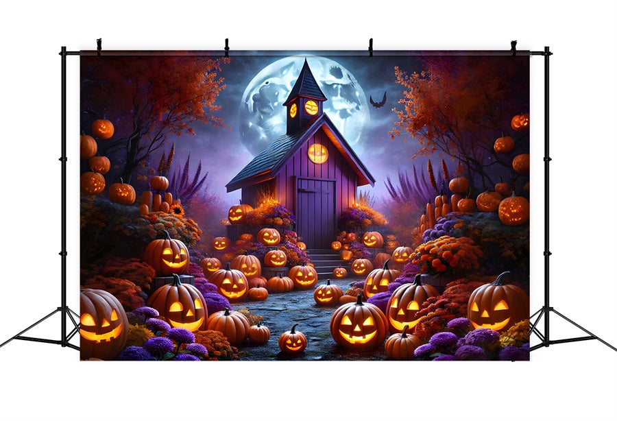 Sfondo Del Cottage Incantato Con Zucche Di Halloween RR7-380