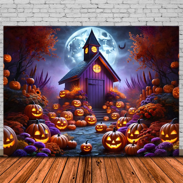 Sfondo Del Cottage Incantato Con Zucche Di Halloween RR7-380