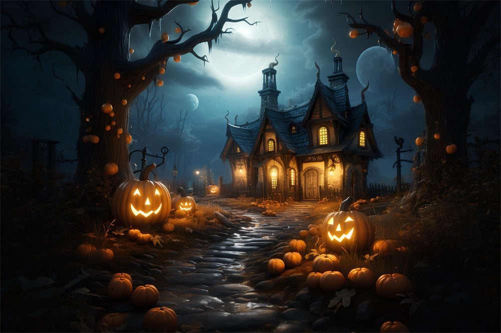 Sfondo Di Zucche Di Halloween Forest House RR7-383