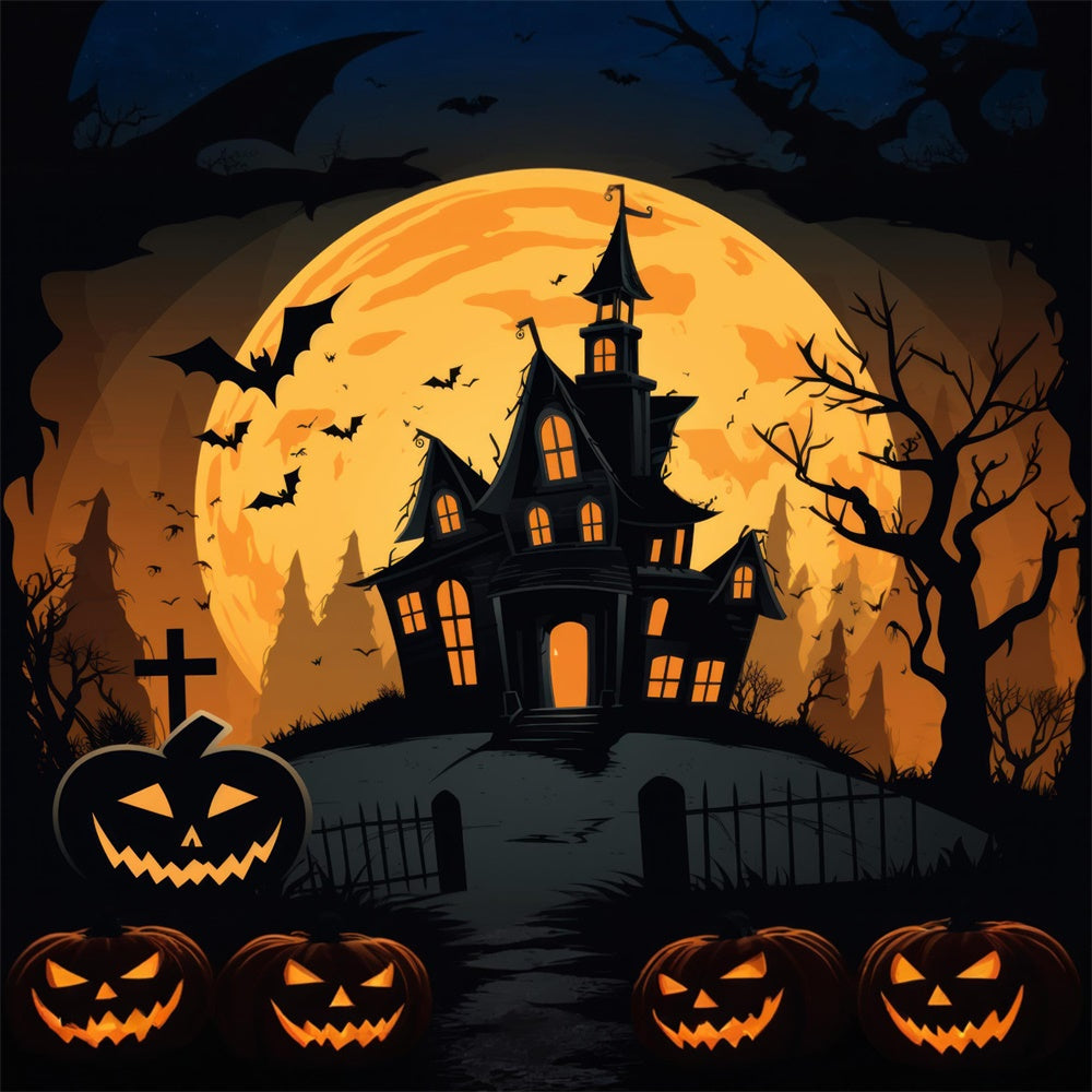 Sfondo Di Pipistrelli Della Luna Piena Di Halloween Ghost House RR7-385