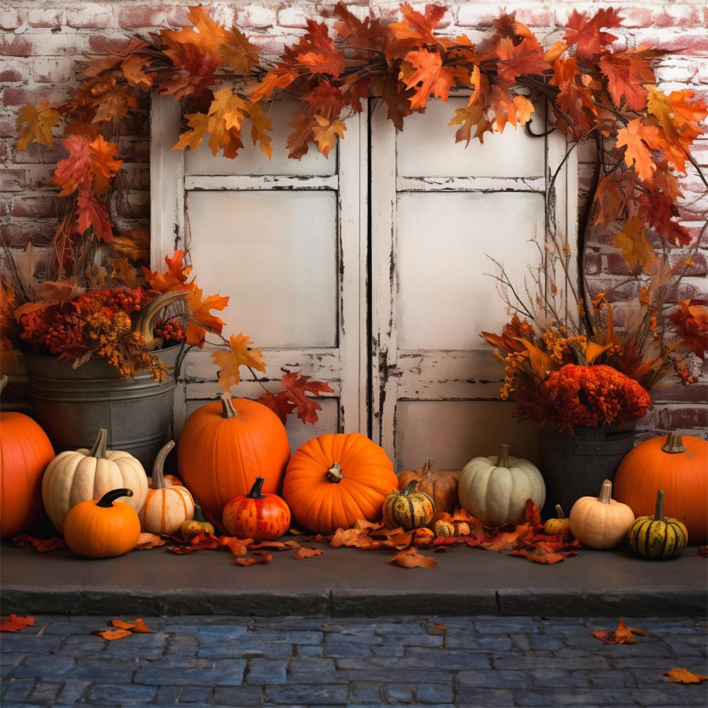 Sfondo Autunnale Con Foglie D'Acero E Zucche RR7-389