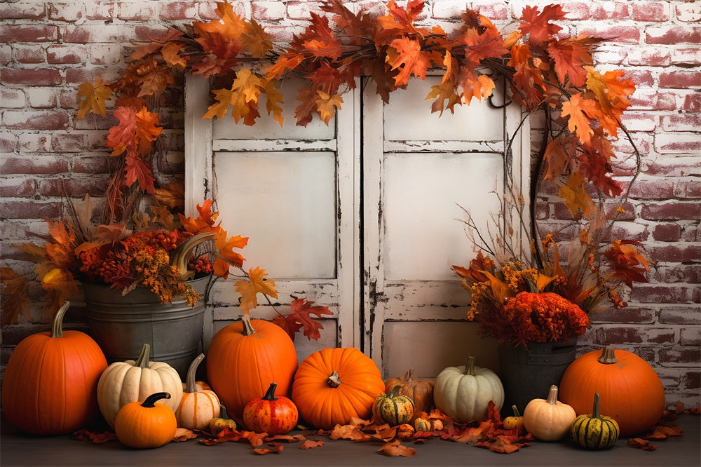 Sfondo Autunnale Con Foglie D'Acero E Zucche RR7-389