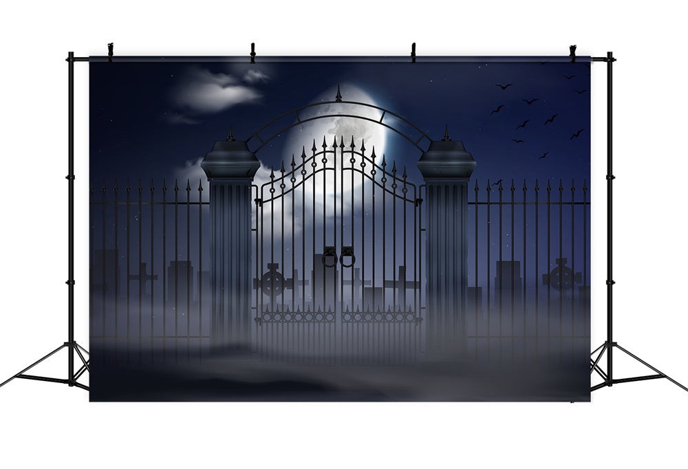 Sfondo Di Halloween Old Cemetery Gate Moonlight RR7-391