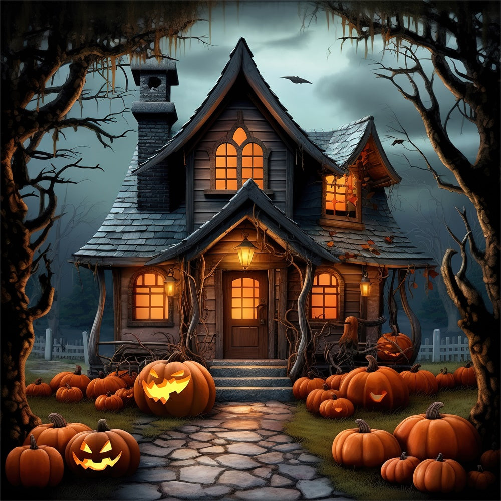 Sfondo Di Zucche Spettrali Di Halloween Forest House RR7-395