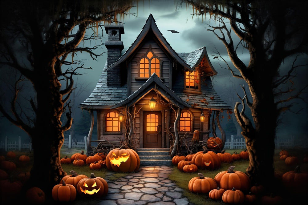 Sfondo Di Zucche Spettrali Di Halloween Forest House RR7-395