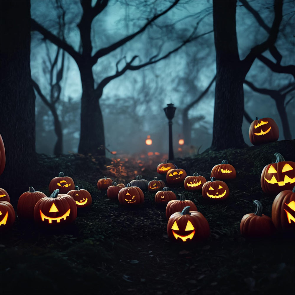 Sfondo Di Zucche Di Alberi Della Foresta Di Notte Di Halloween RR7-396
