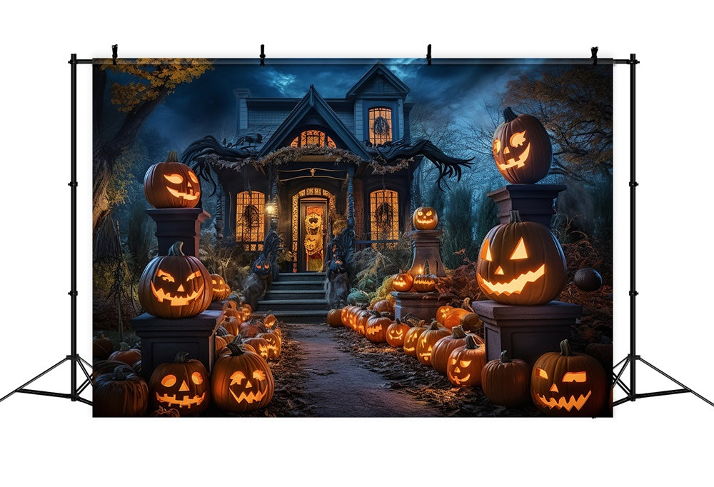 Sfondo Di Halloween Della Casa Stregata Di Pumpkins Road RR7-398