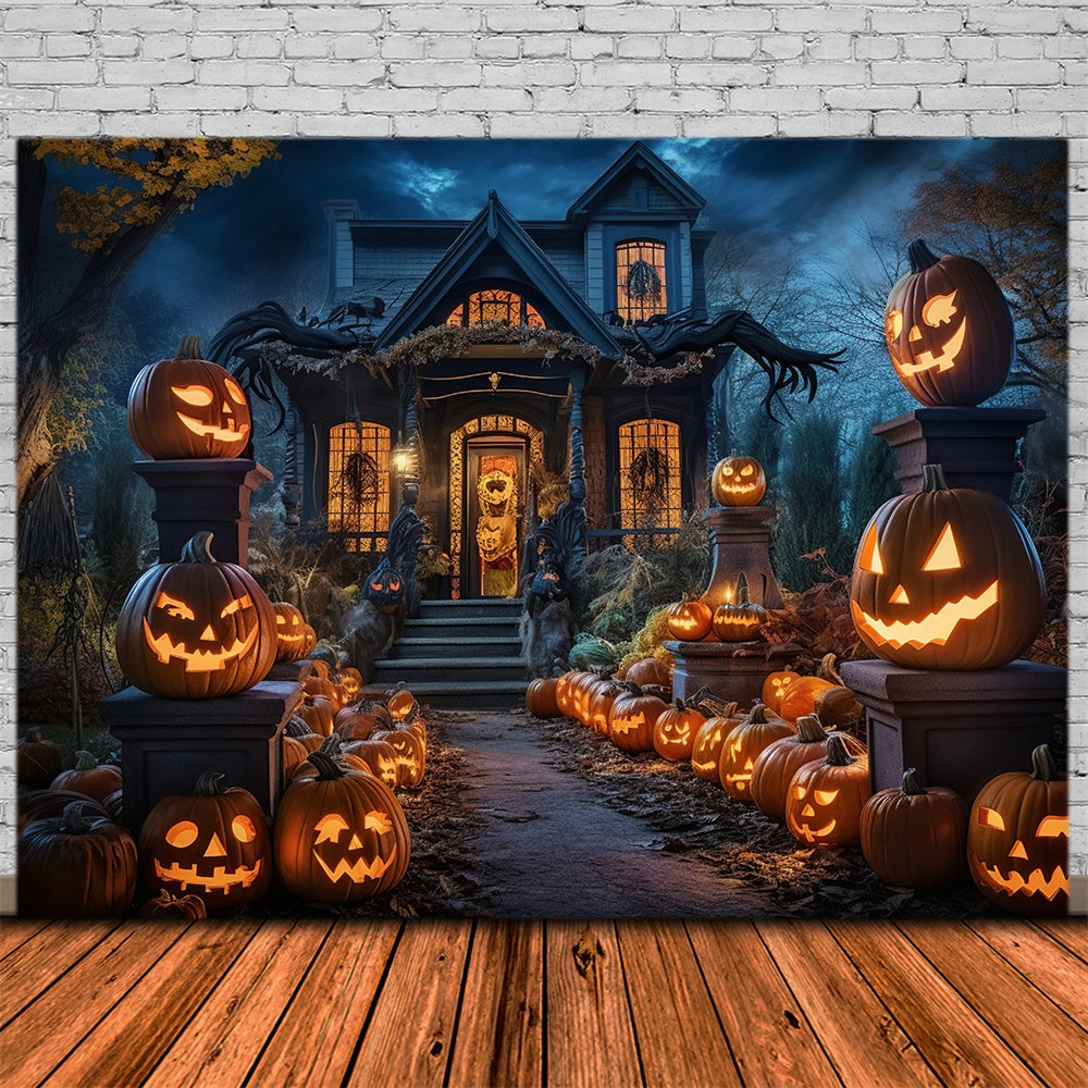 Sfondo Di Halloween Della Casa Stregata Di Pumpkins Road RR7-398