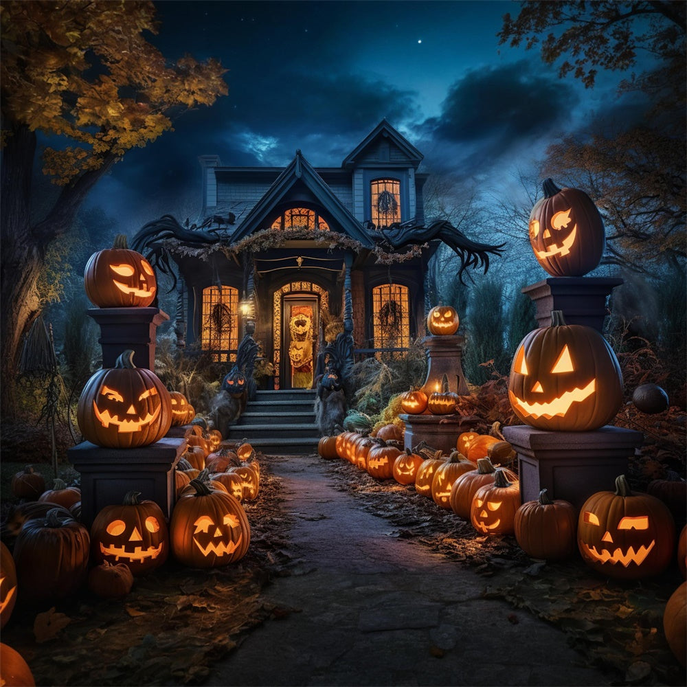 Sfondo Di Halloween Della Casa Stregata Di Pumpkins Road RR7-398