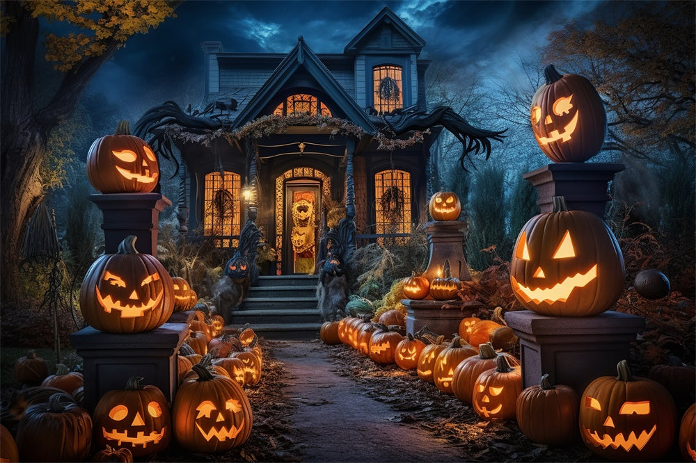 Sfondo Di Halloween Della Casa Stregata Di Pumpkins Road RR7-398