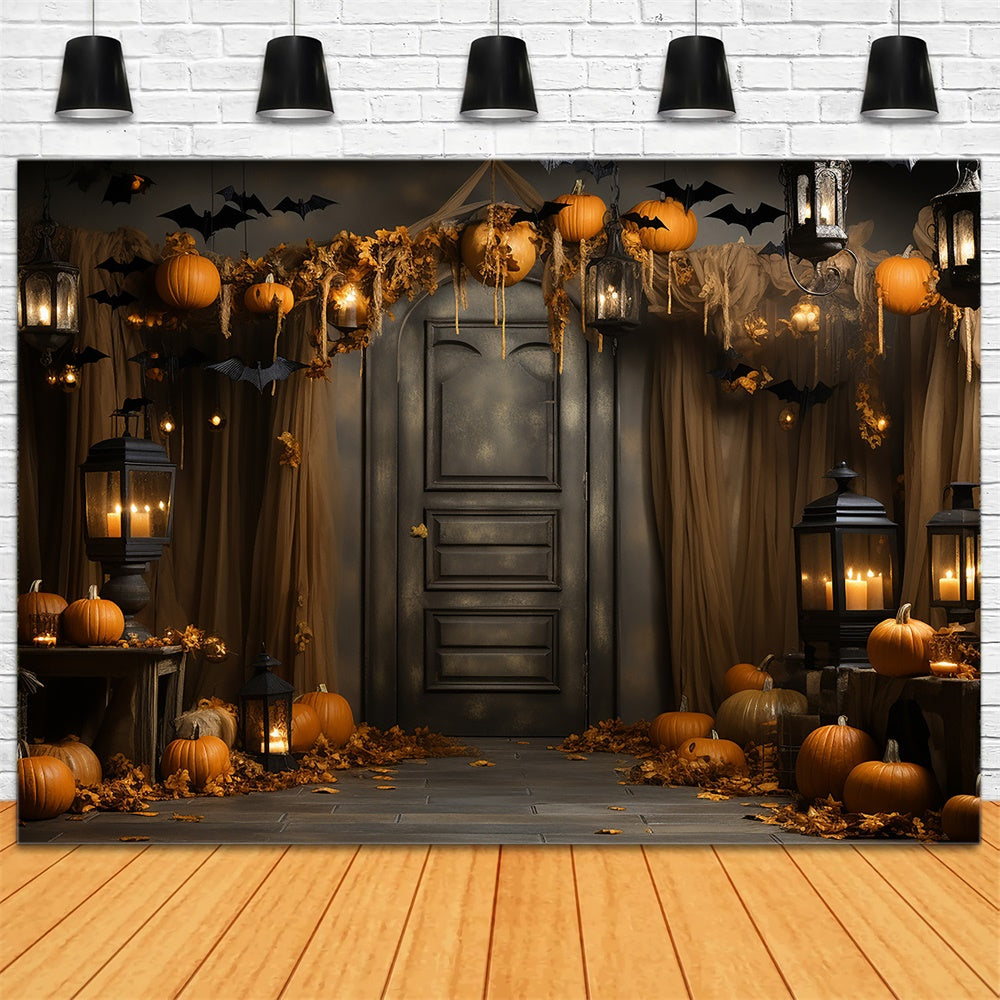 Porta Decorata Con Zucche E Pipistrelli Sfondo Di Halloween RR7-400