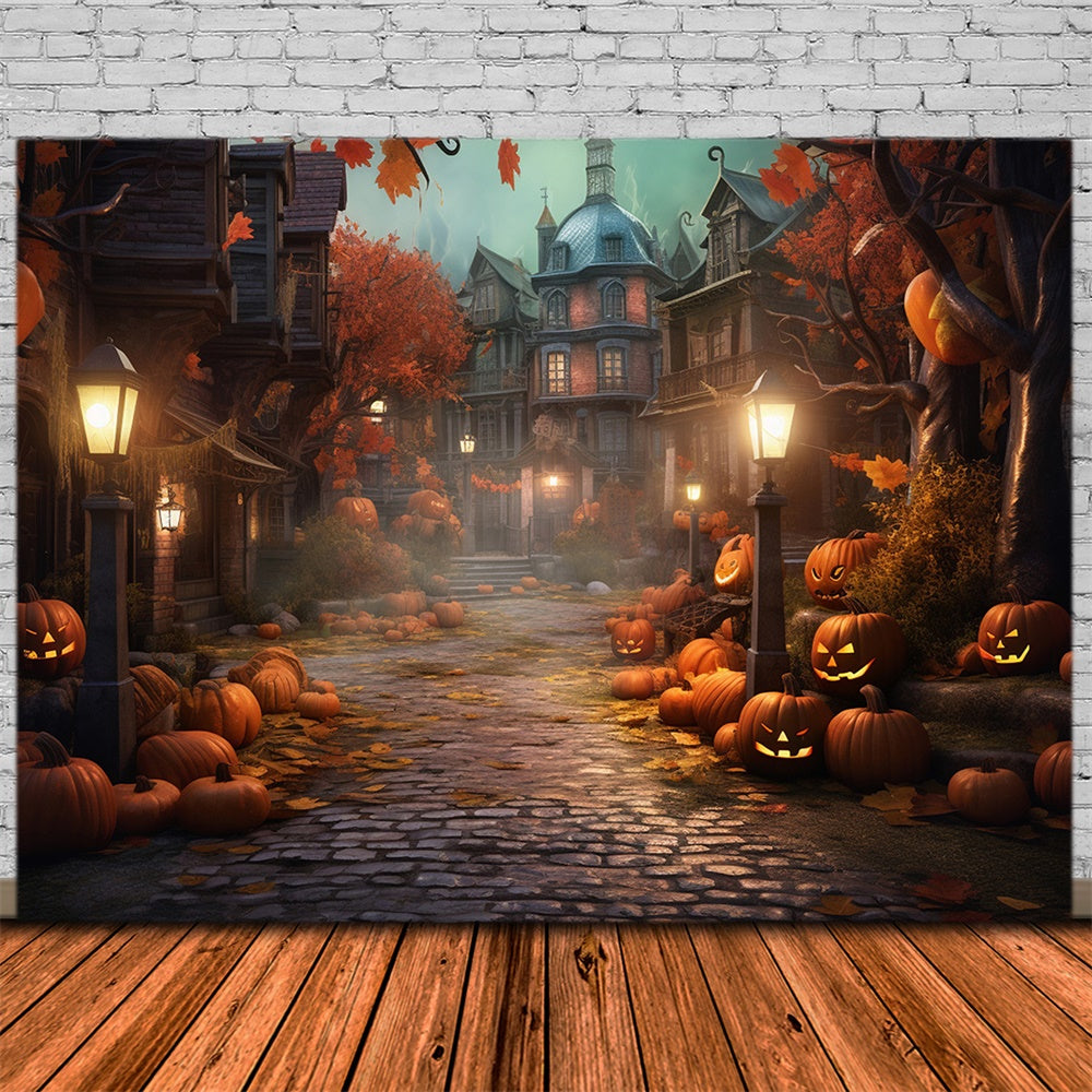 Sfondo Di Zucche Di Halloween Night Street House RR7-405
