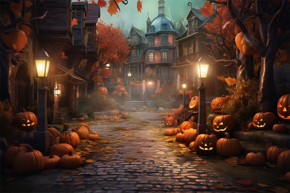Sfondo Di Zucche Di Halloween Night Street House RR7-405