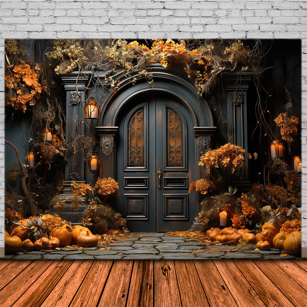 Sfondo Di Halloween Con Porta D'Ingresso Della Casa Decorata RR7-410
