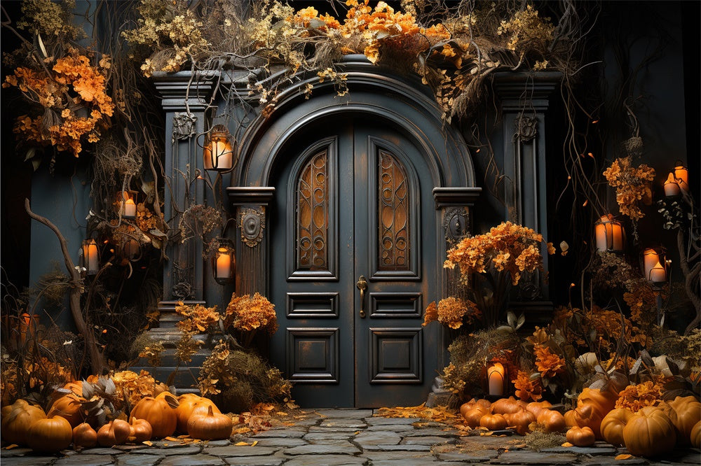 Sfondo Di Halloween Con Porta D'Ingresso Della Casa Decorata RR7-410