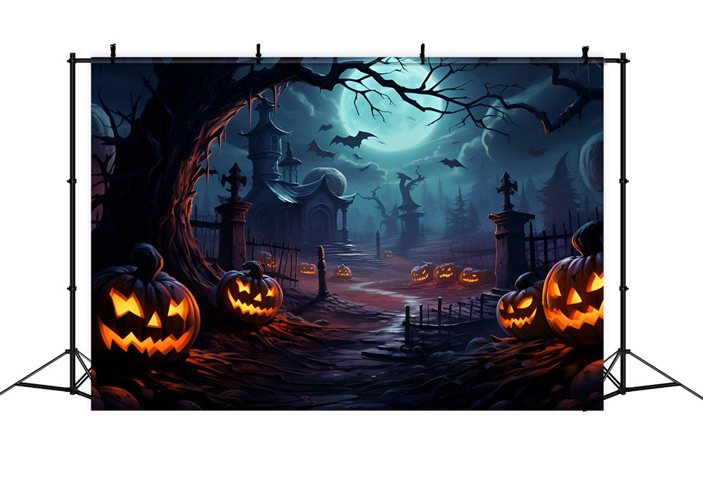 Sfondo Di Pipistrelli Di Zucca Del Cimitero Spaventoso Di Halloween RR7-415