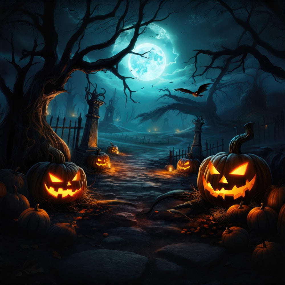 Sfondo Di Zucca Spettrale Di Halloween Forest Night RR7-416