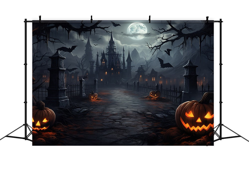 Sfondo Del Castello Spettrale Di Halloween Moon Night RR7-417