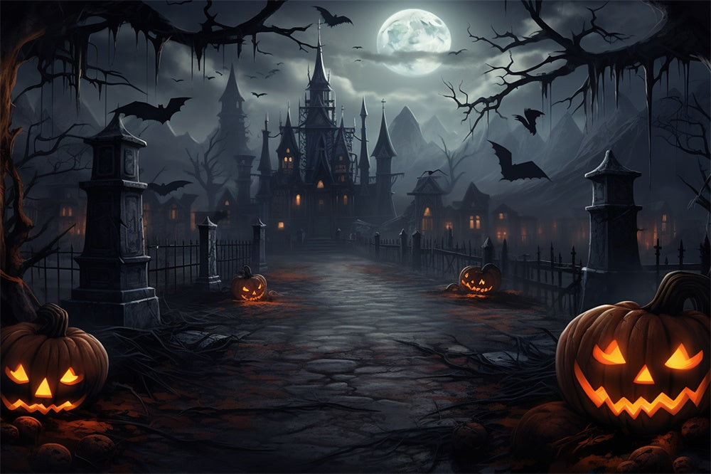Sfondo Del Castello Spettrale Di Halloween Moon Night RR7-417
