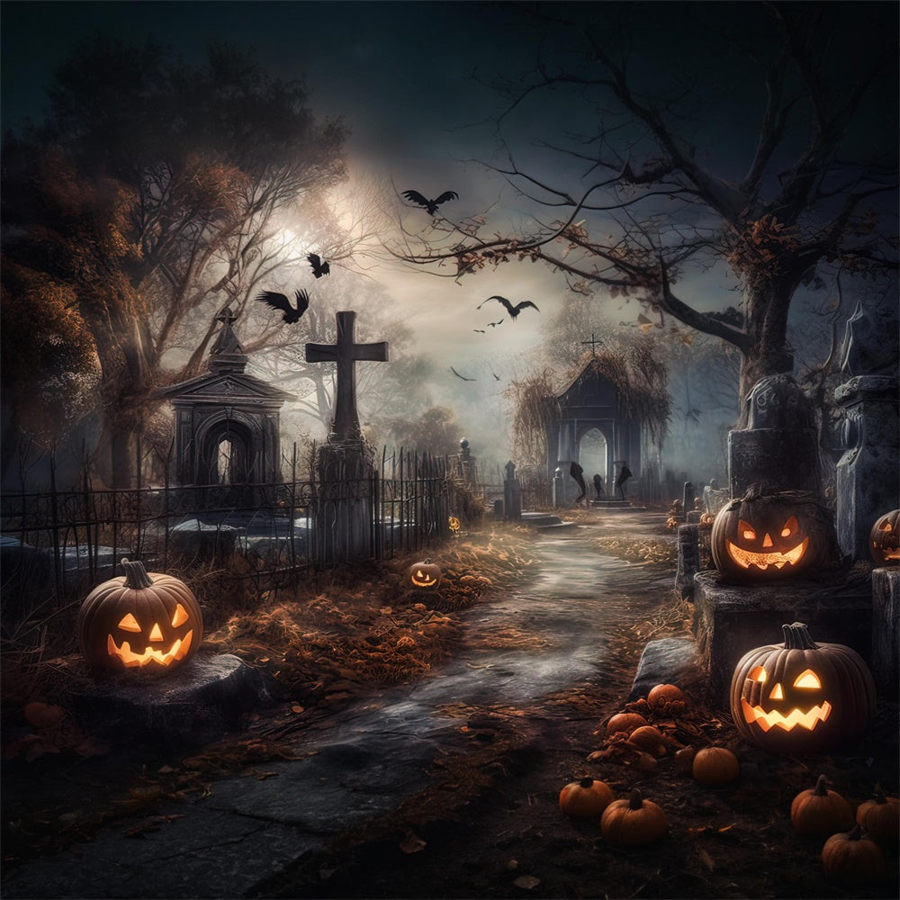 Sfondo Di Zucche Del Cimitero Horror Di Halloween RR7-418