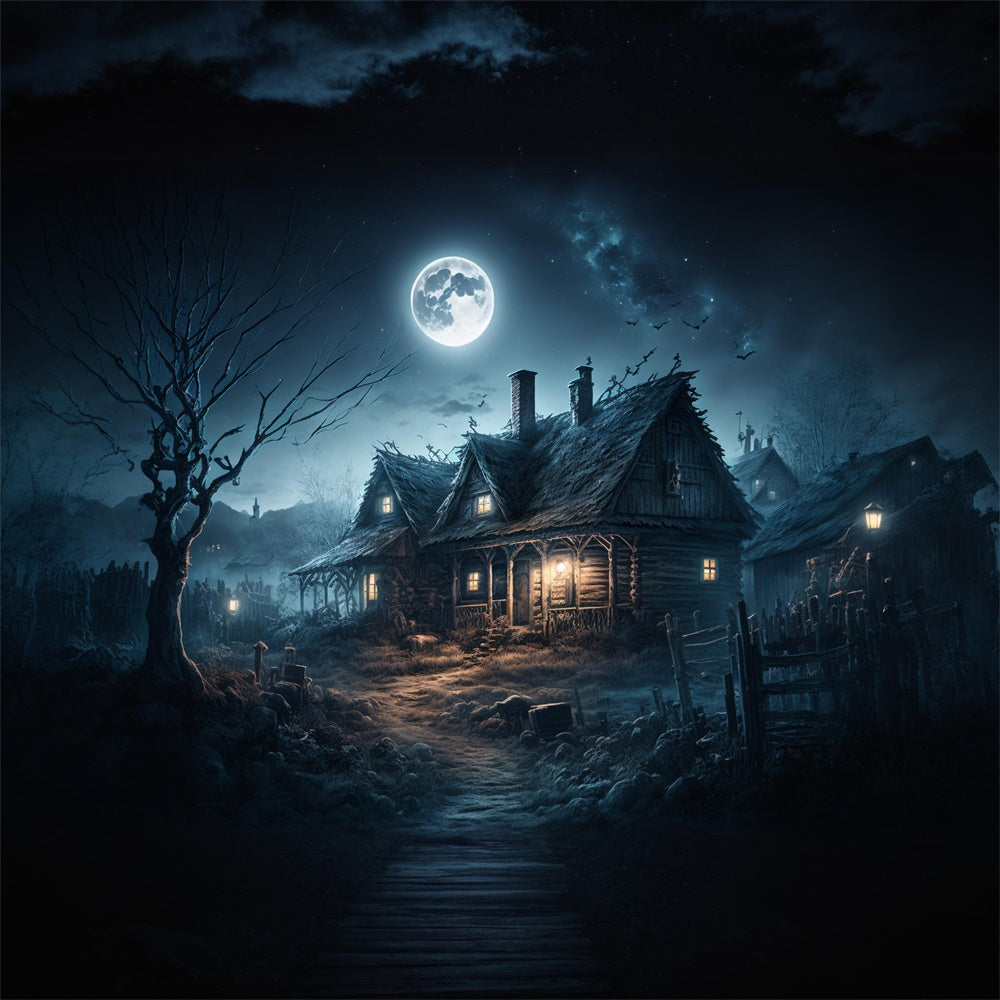 Sfondo Della Casa Stregata Di Halloween Notte Di Luna RR7-422