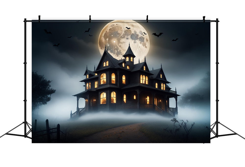 Sfondo Della Villa Stregata Della Luna Piena Di Halloween RR7-423